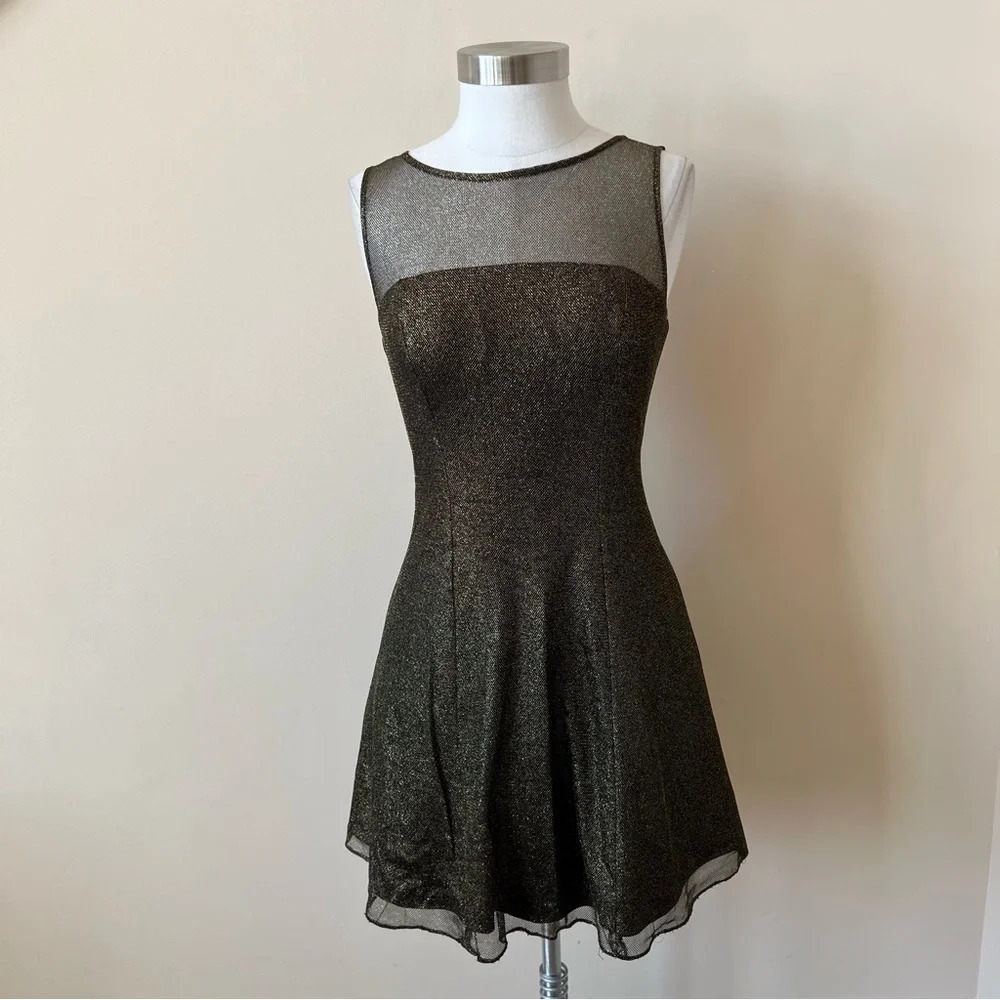 Aidan by Aidan Mattox metallic mesh yoke dress 5955